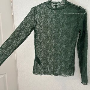 Anthropologie Green Lace Long Sleeve Top